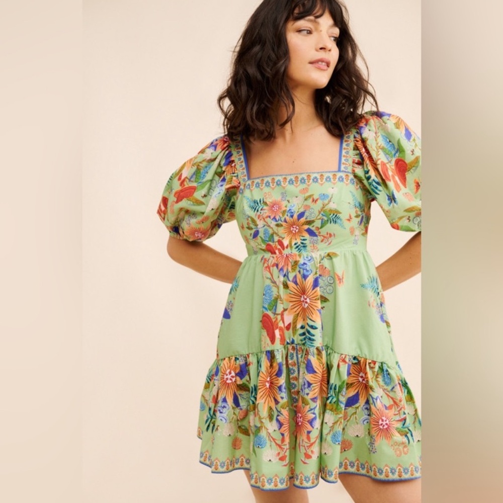 FARM Rio Green Bright Yard Mini Dress